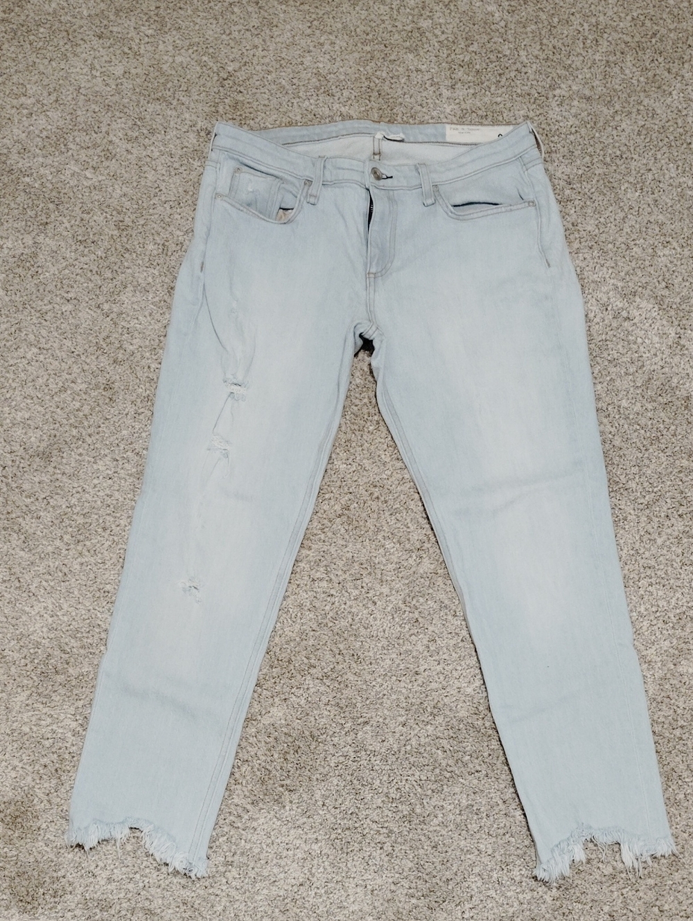 rag & bone Light Blue Cropped Distressed Jeans